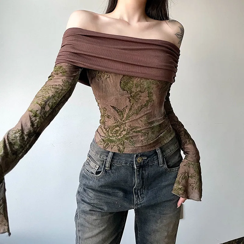 Adayah Retro Floral Off-Shoulder Top