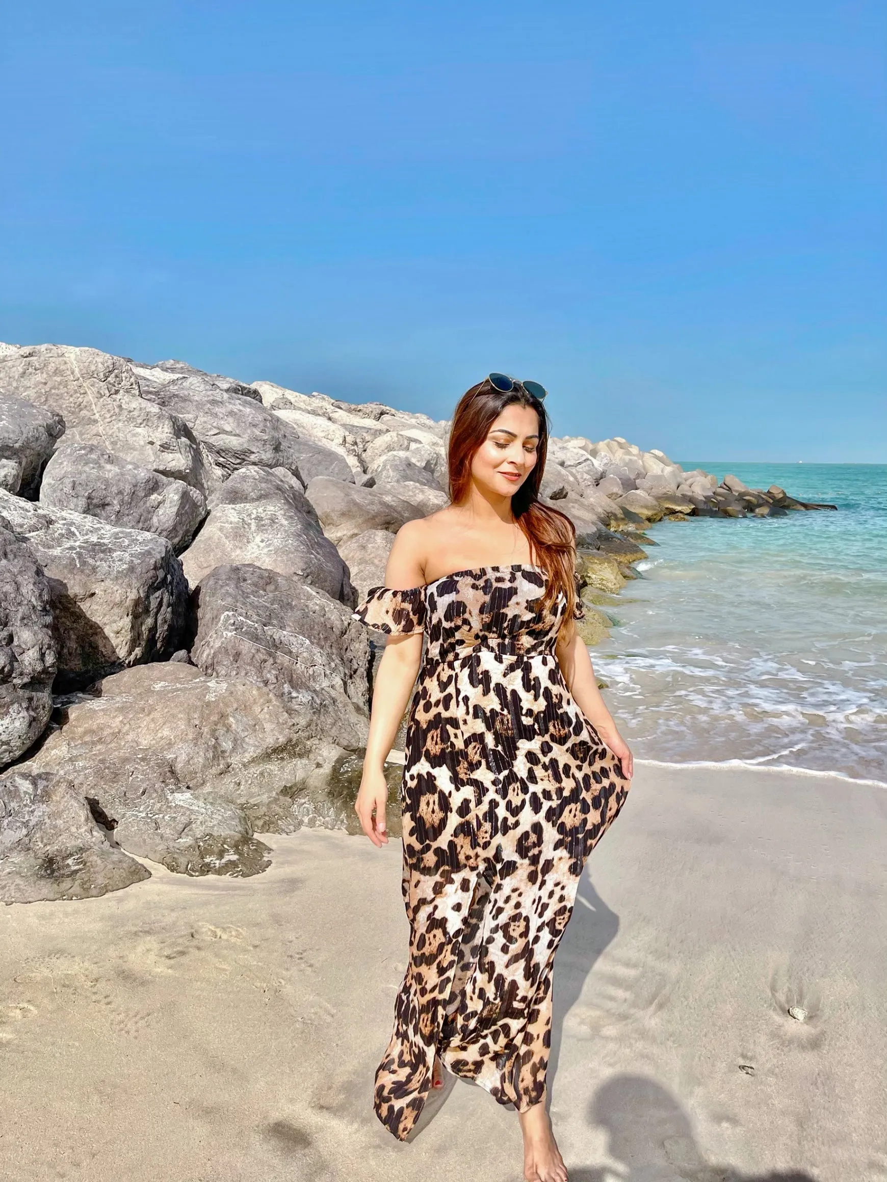 Animal Print Off Shoulder Dress