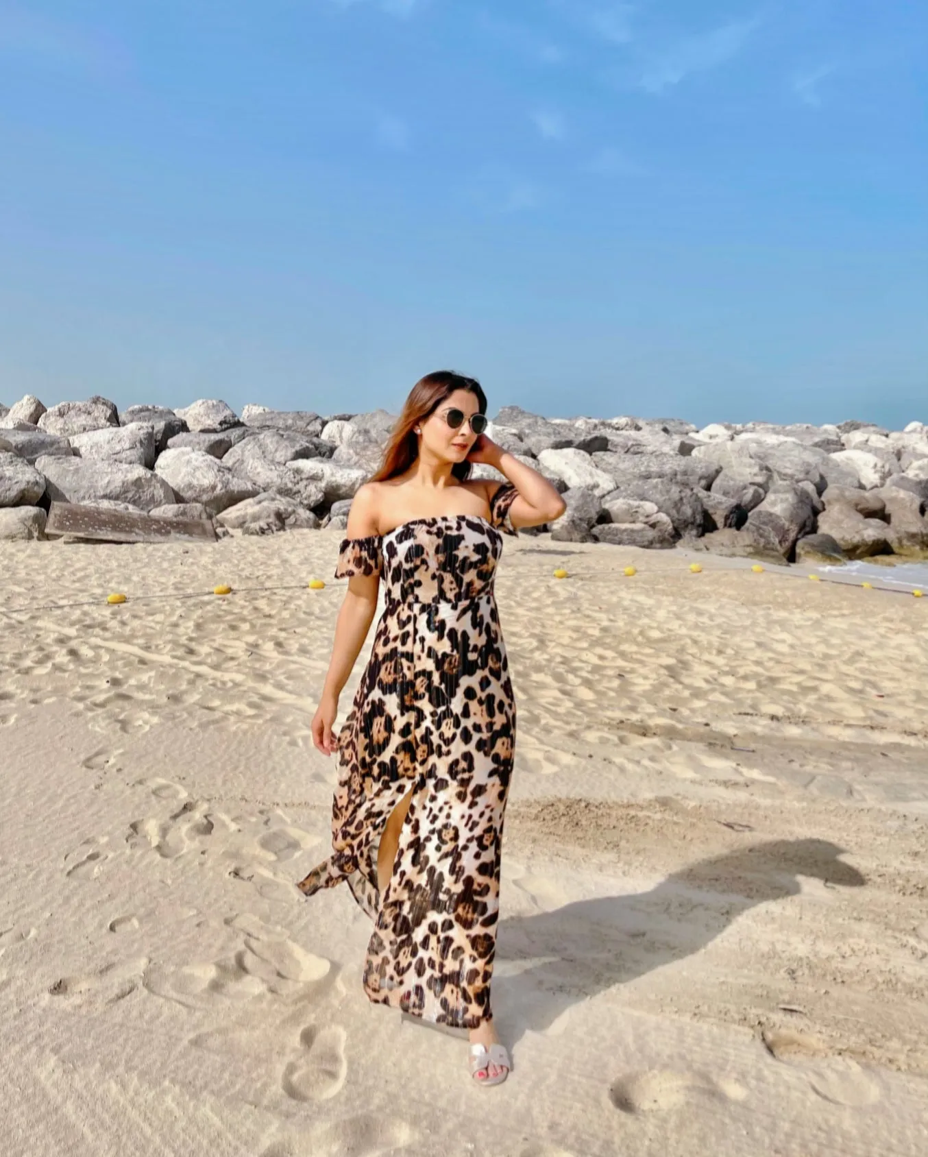 Animal Print Off Shoulder Dress