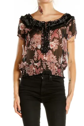 Black Floral Sheer Off-Shoulder Crop Top