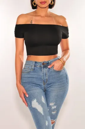 Black Off Shoulder Open Back Crop Top