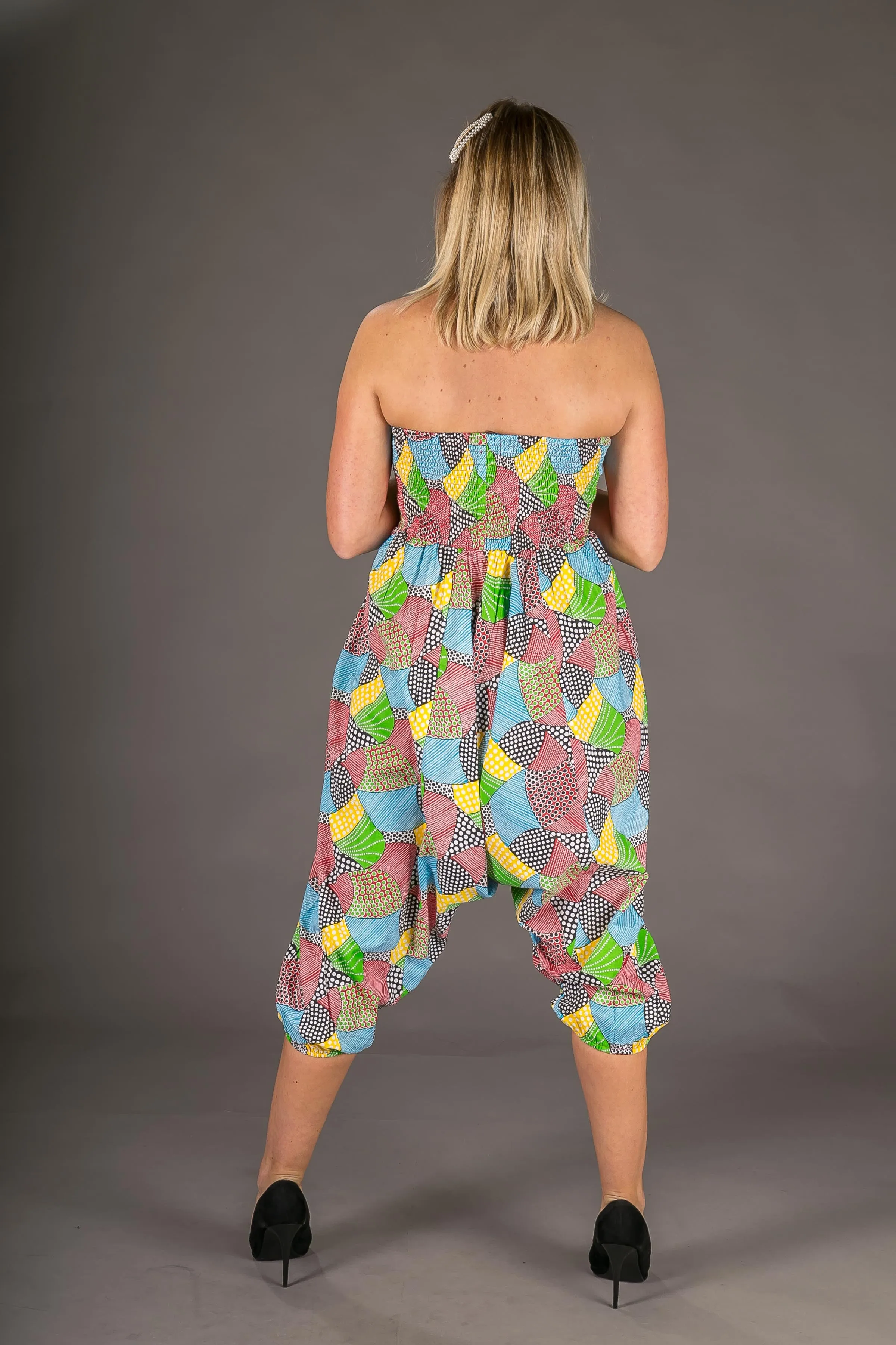 Blue Yellow Red Black Print Cotton Harem Yoga Jumpsuit Pants