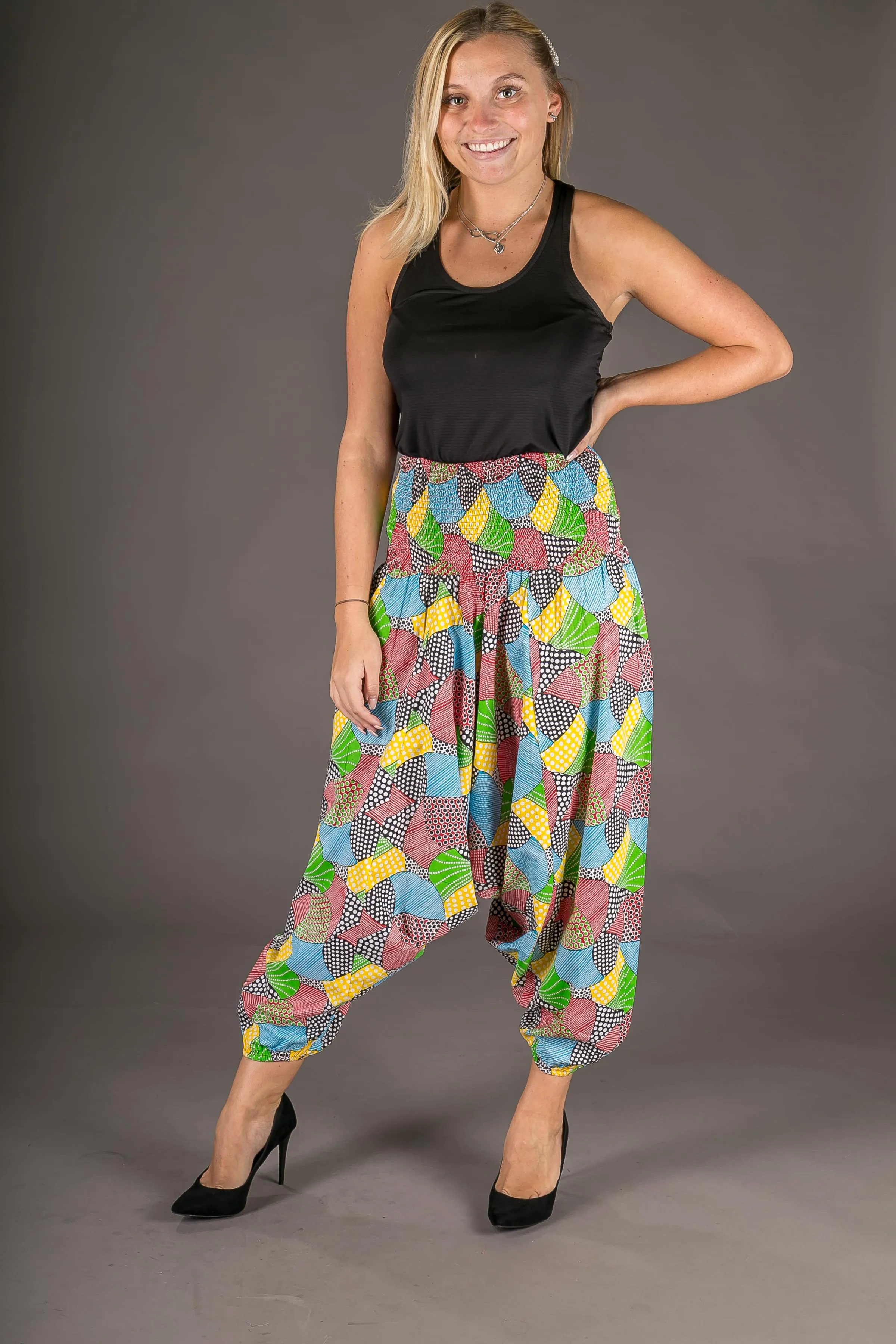 Blue Yellow Red Black Print Cotton Harem Yoga Jumpsuit Pants