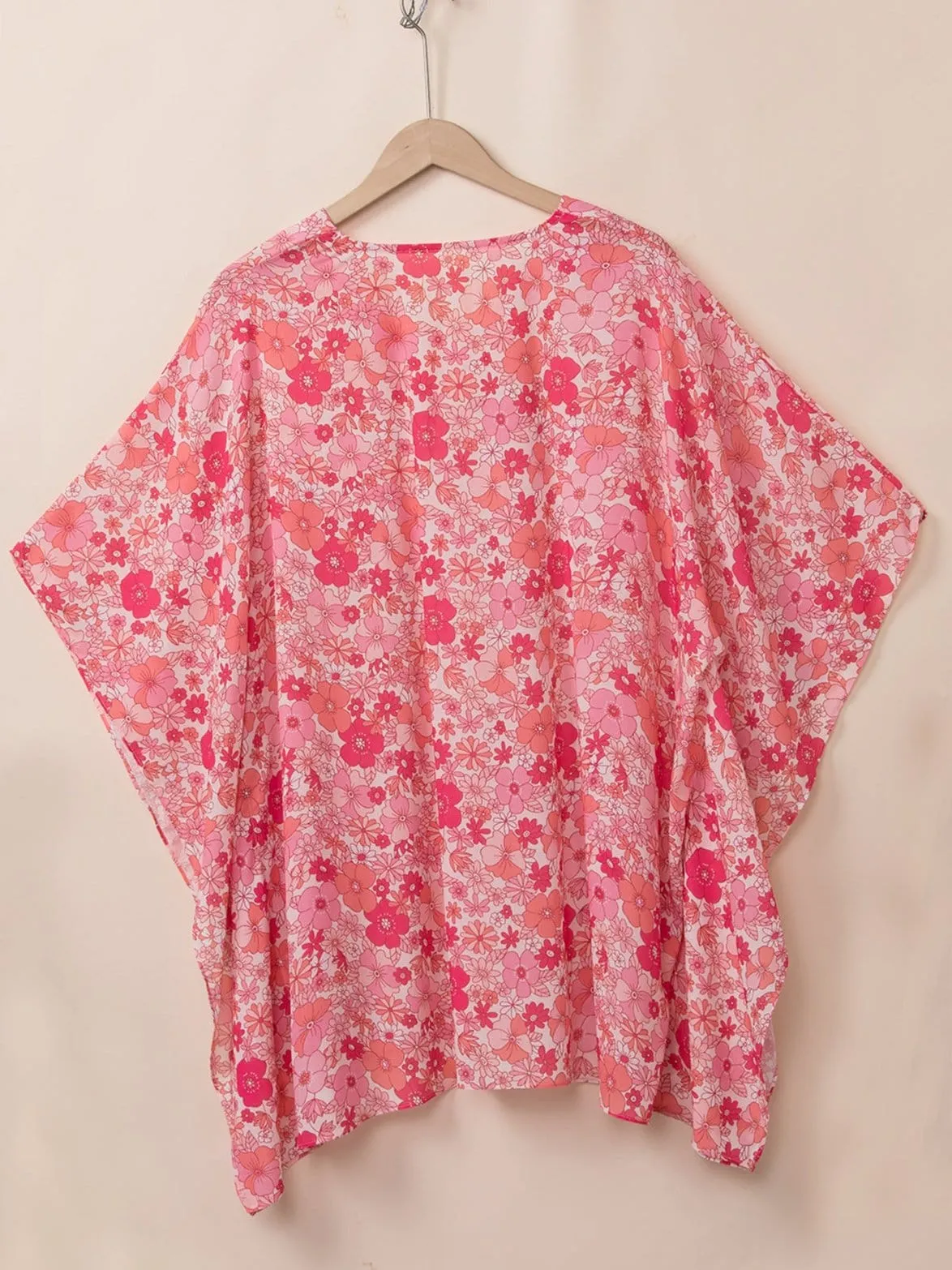 Bohemian Pink Floral Kimono Sleeve Blouse