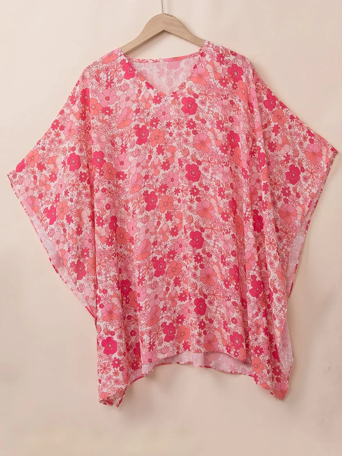 Bohemian Pink Floral Kimono Sleeve Blouse