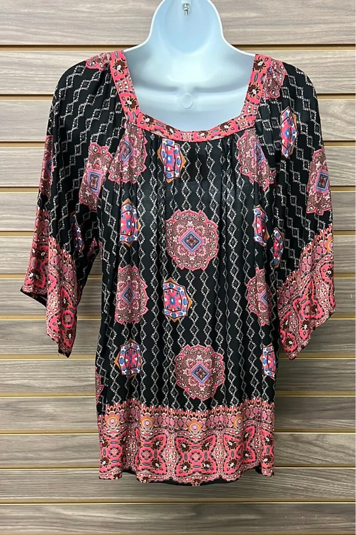 Boho paisley square neck half button