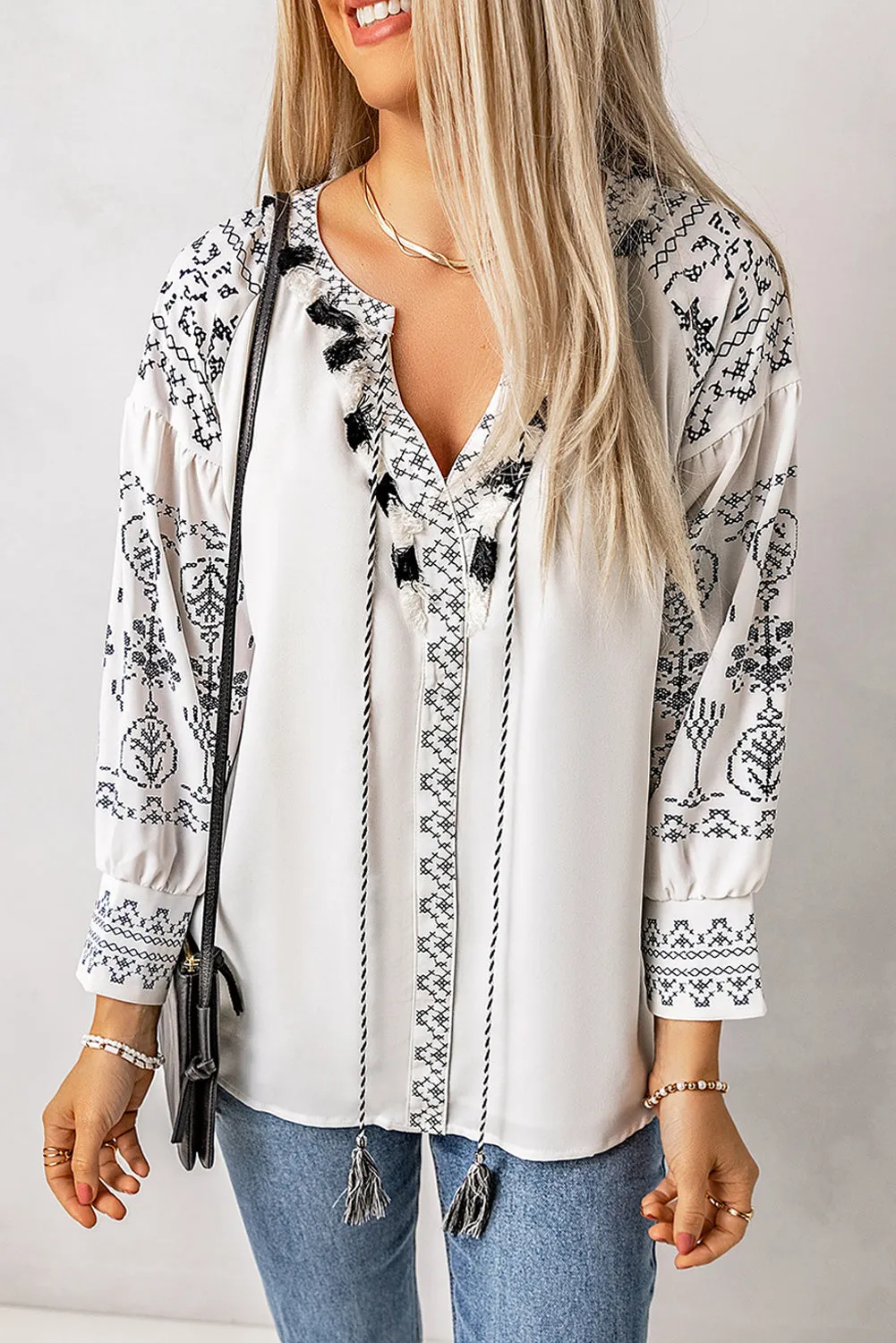 Boho Printed Puff Sleeve Blouse