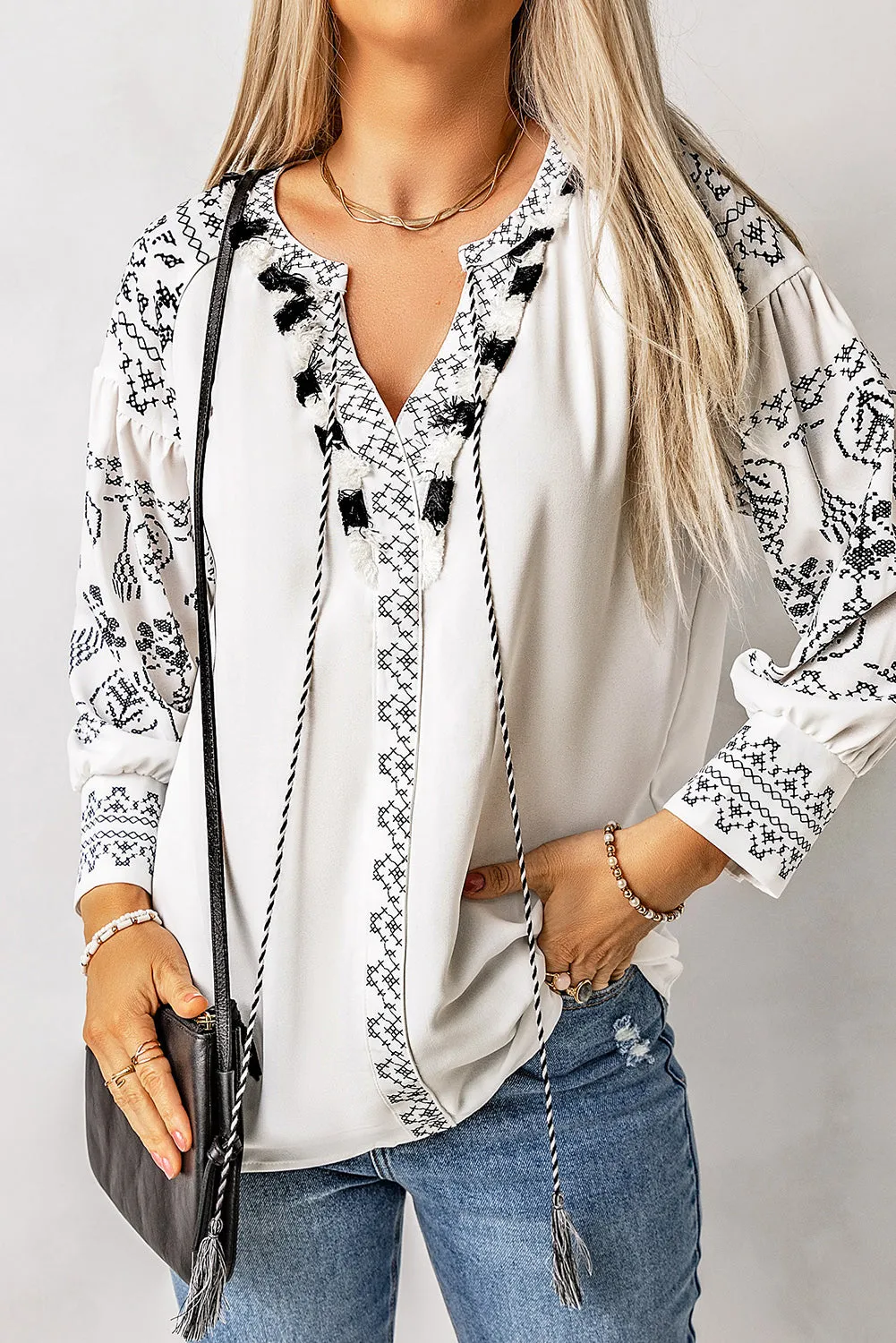 Boho Printed Puff Sleeve Blouse