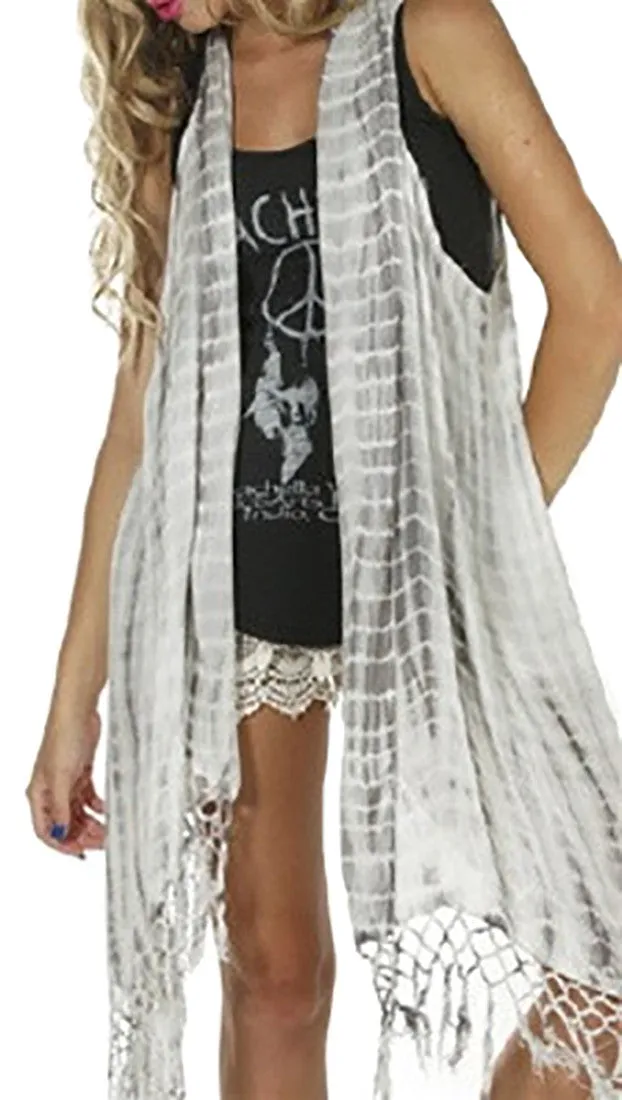 Brokedown Fringe Vest in Stone