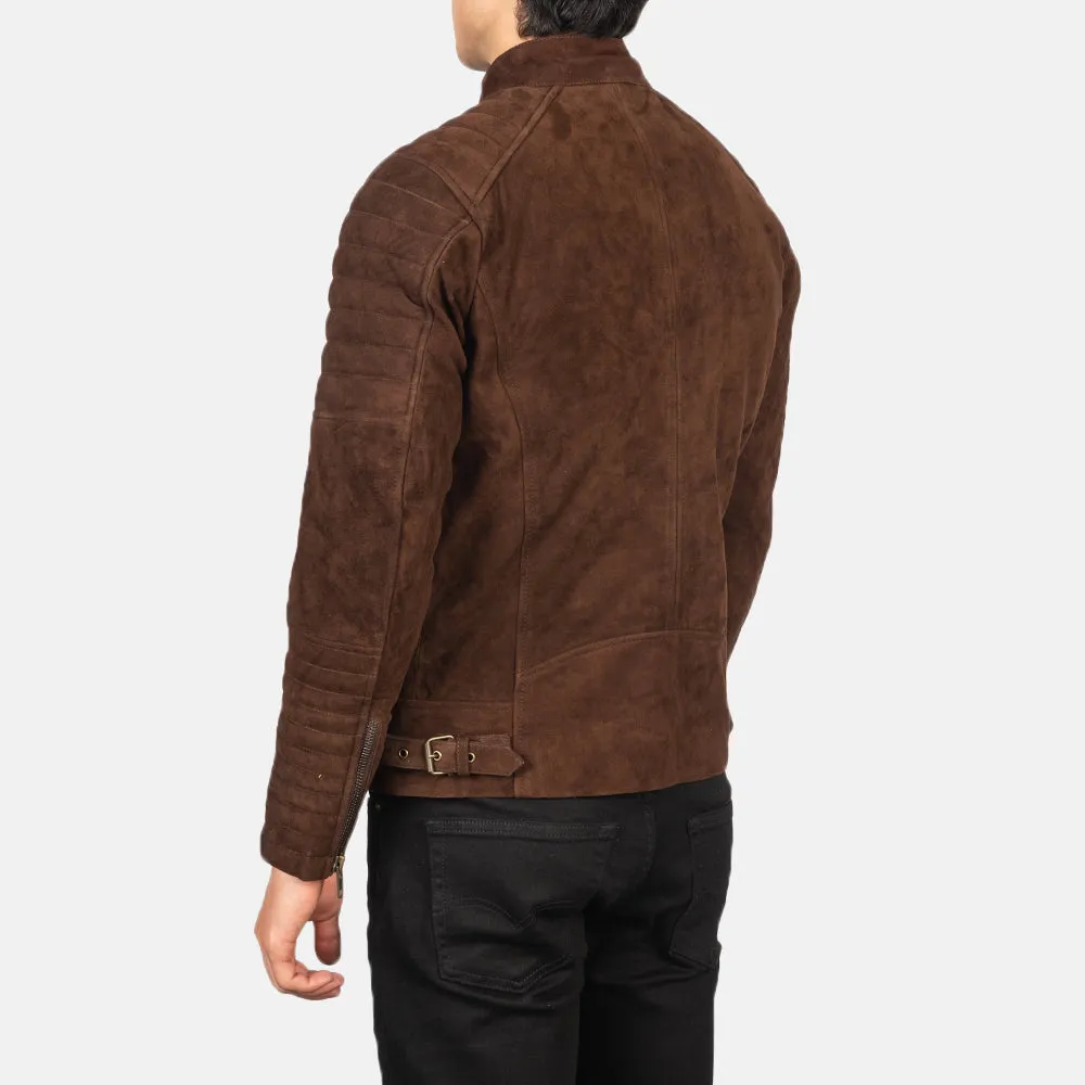 Cassira Brown Suede Cafe Racer Leather Jacket