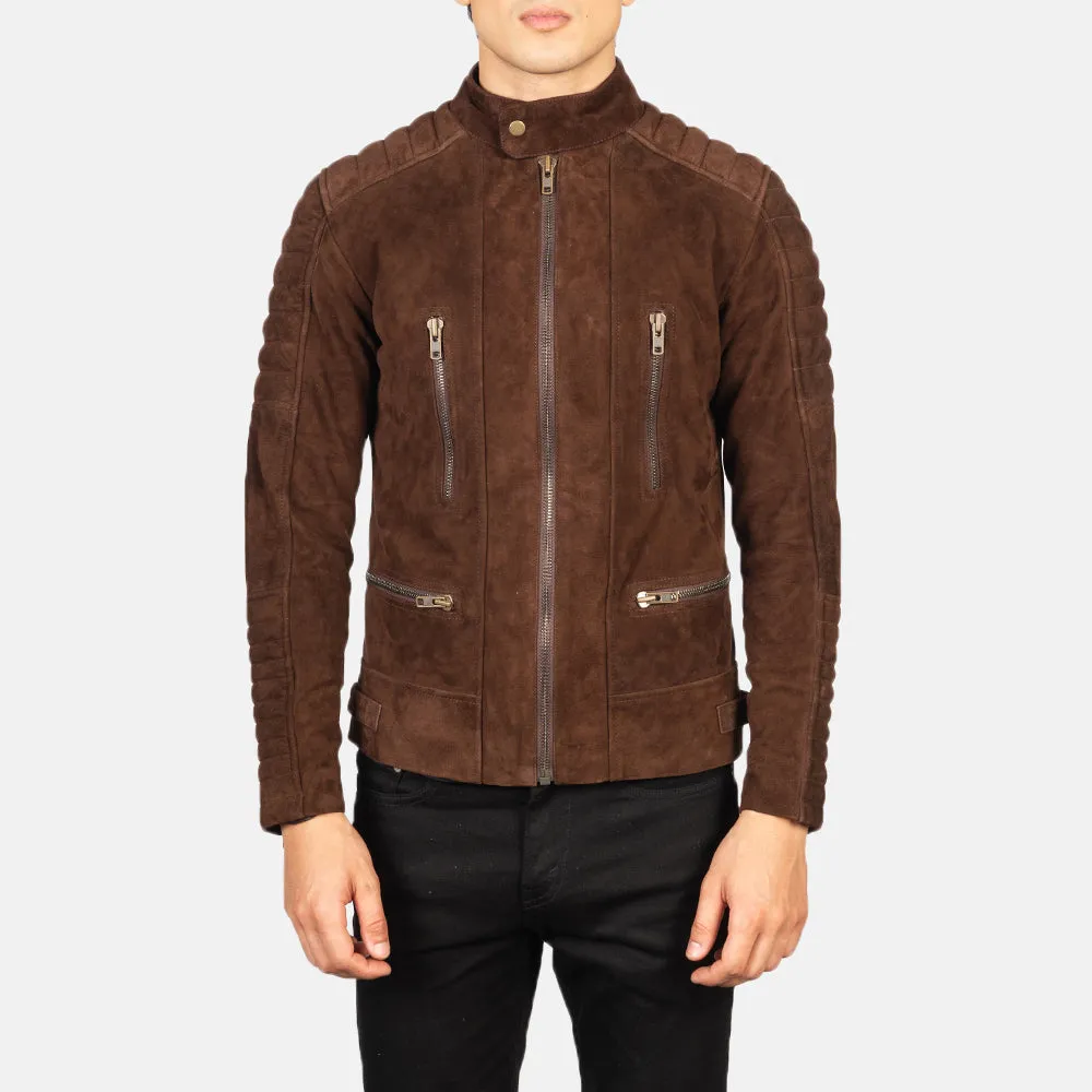 Cassira Brown Suede Cafe Racer Leather Jacket