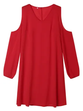 Casual Solid Color V-Neck Off Shoulder Dress