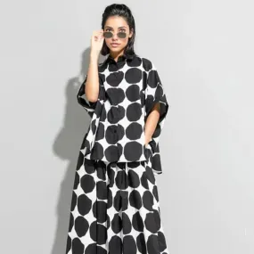 Chic Polka Dot Maxi Shirt-Blouse - Oversized Comfort & Style