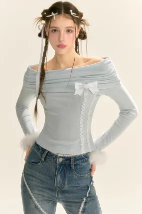 Christmas Shearling Off-Shoulder Top