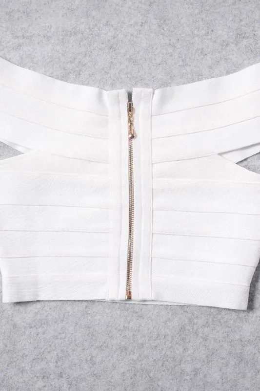 Cindy Bandage Off Shoulder Crop Top - Pearl White