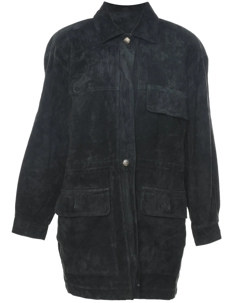 Classic Black Suede Zip-Front Jacket - L