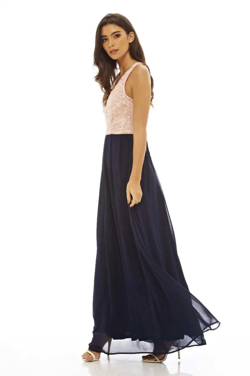 Contrast Lace Top Maxi Dress