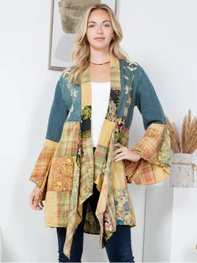 Denim Embroidered Patchwork Kimono