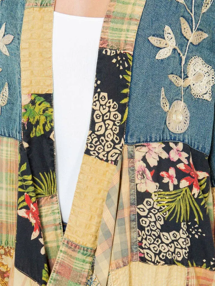 Denim Embroidered Patchwork Kimono