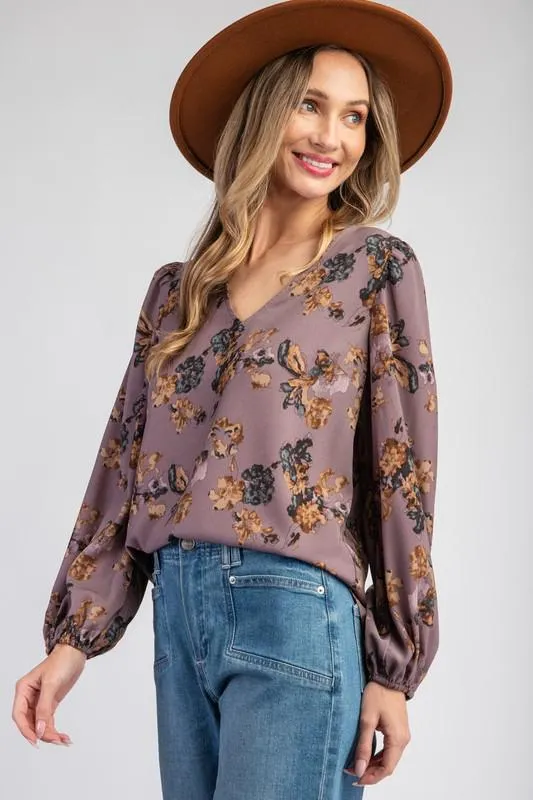 Desert Blossom Western Boho V-Neck Blouse, Sugar Plum