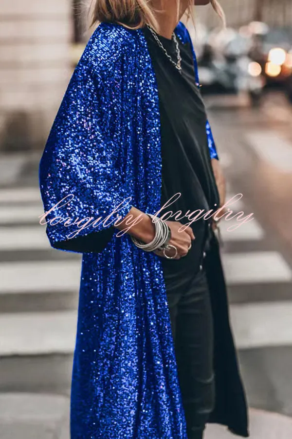 Disco Glamour Sequin Bell Sleeve Kimono