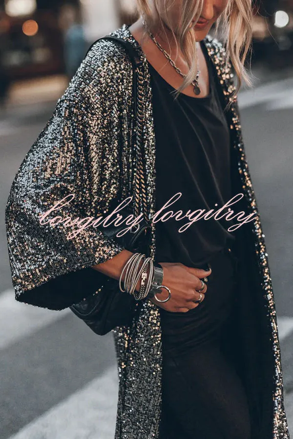 Disco Glamour Sequin Bell Sleeve Kimono