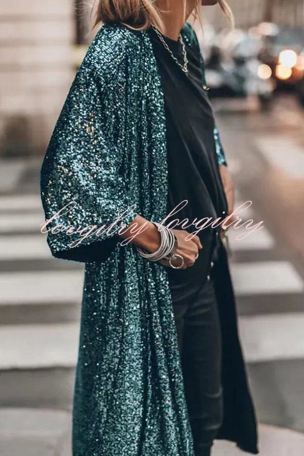 Disco Glamour Sequin Bell Sleeve Kimono