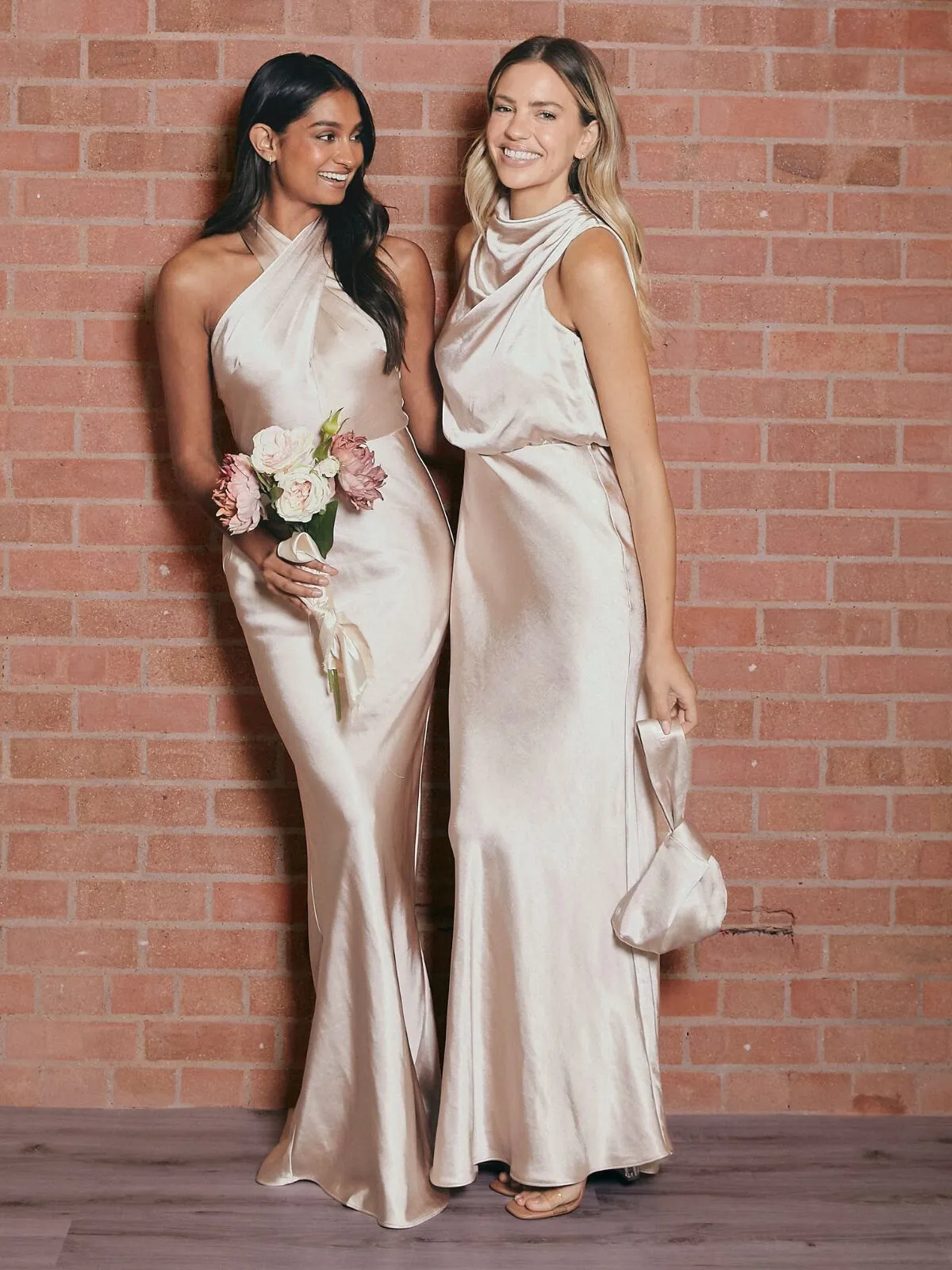 Drape Neck Maxi Satin Dress / Champagne