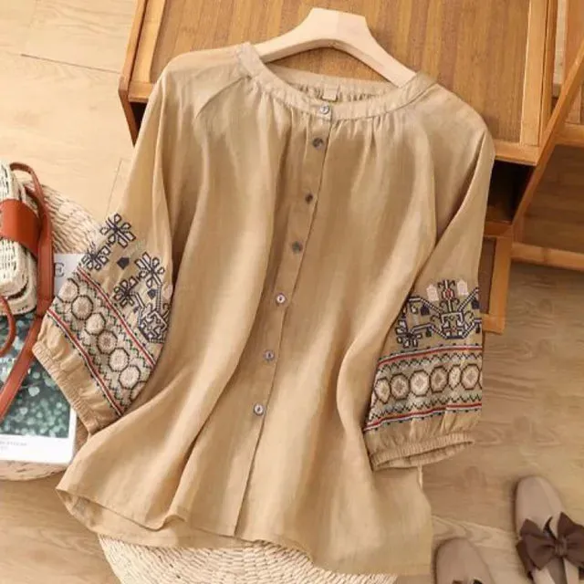 Elegant Embroidered Summer Blouse for Women