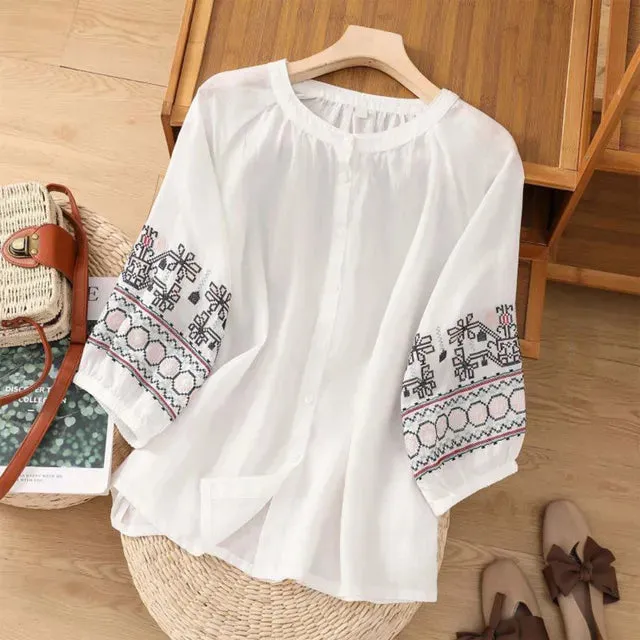 Elegant Embroidered Summer Blouse for Women