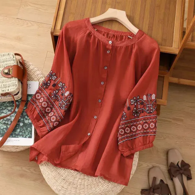 Elegant Embroidered Summer Blouse for Women