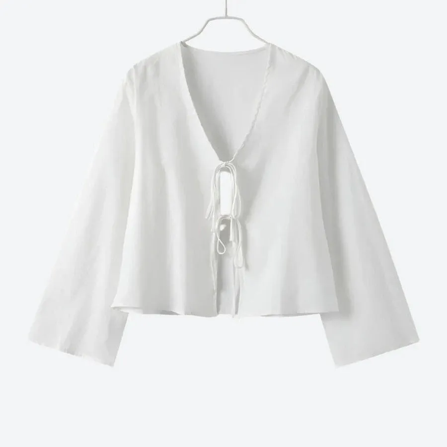 Elegant Tie-Front Long Sleeve Blouses