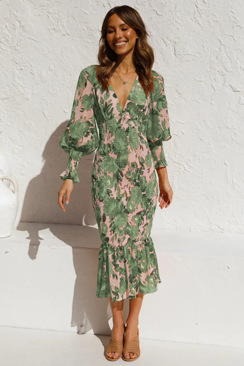 FashionSierra - Women Sexy V Neck Floral Printed Ruffle Maxi Dresses