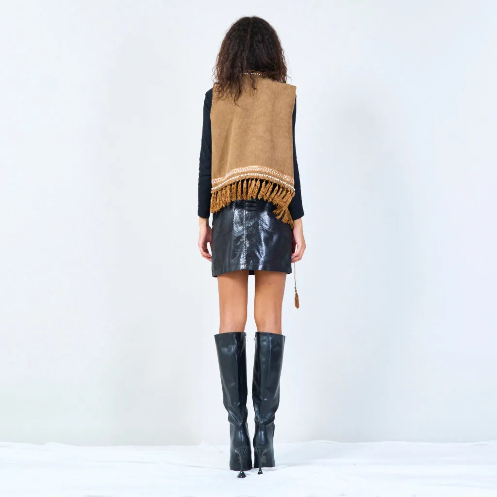 Fringed open vest with stud details wholesale