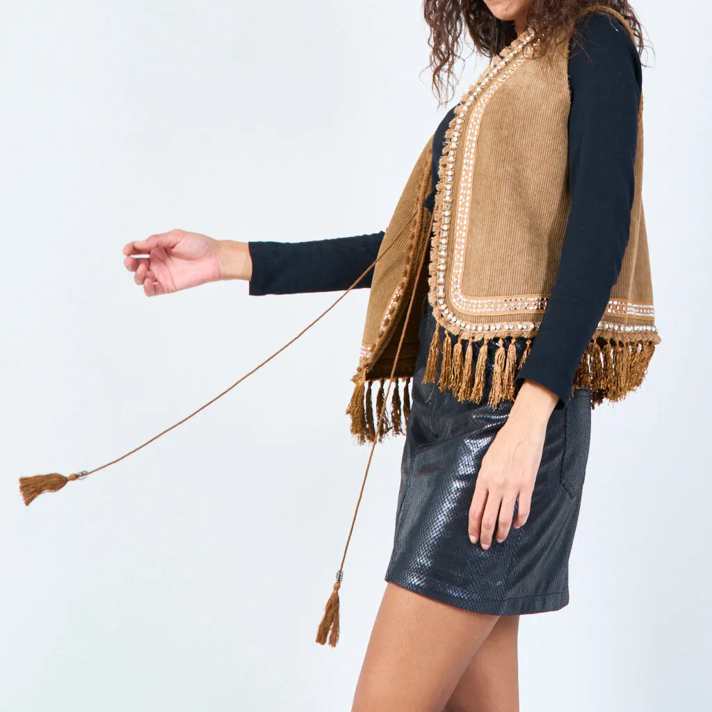 Fringed open vest with stud details wholesale