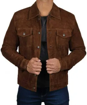 Gavix Brown Suede Aviator Leather Jacket