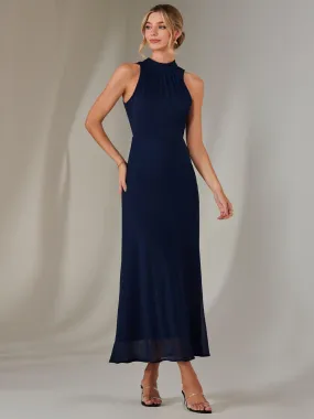 Halter Neck Open Back Chiffon Maxi Dress, Navy