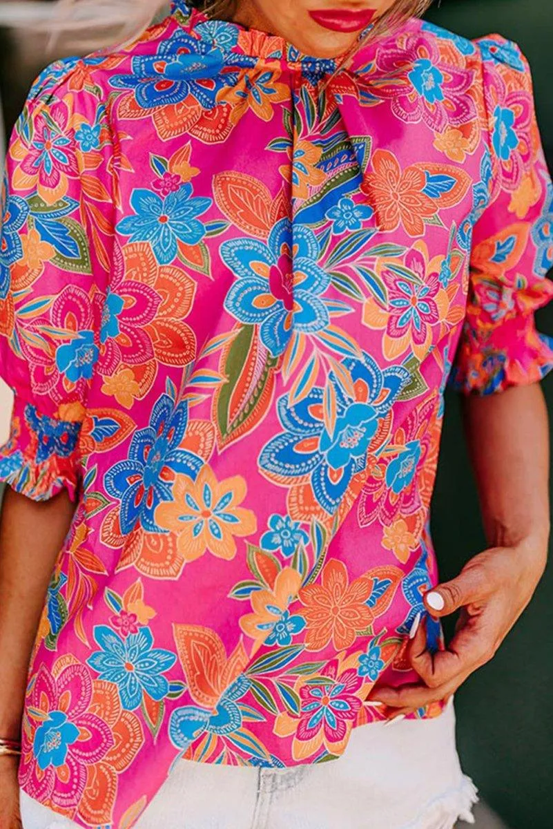 Hot Pink Boho Floral Blouse