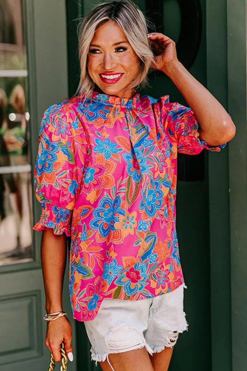 Hot Pink Boho Floral Blouse