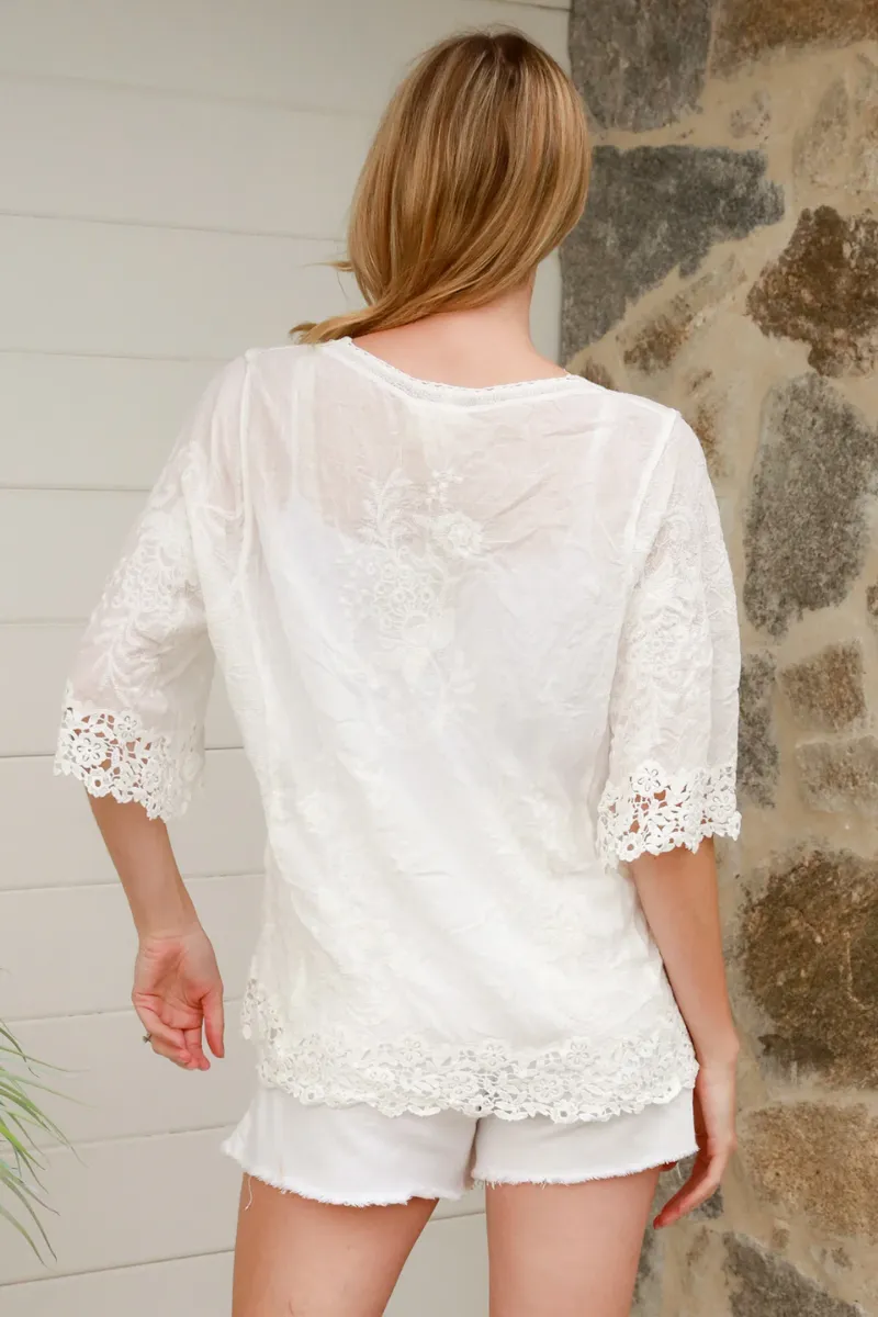 Isabella Boho Arcadia Crochet Shirt Cover up - White