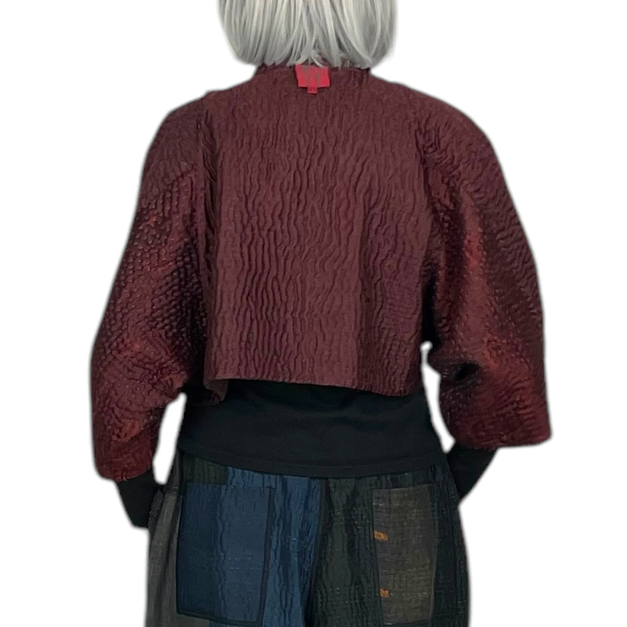 JACQUARD PUFF SLEEVE SHRUG