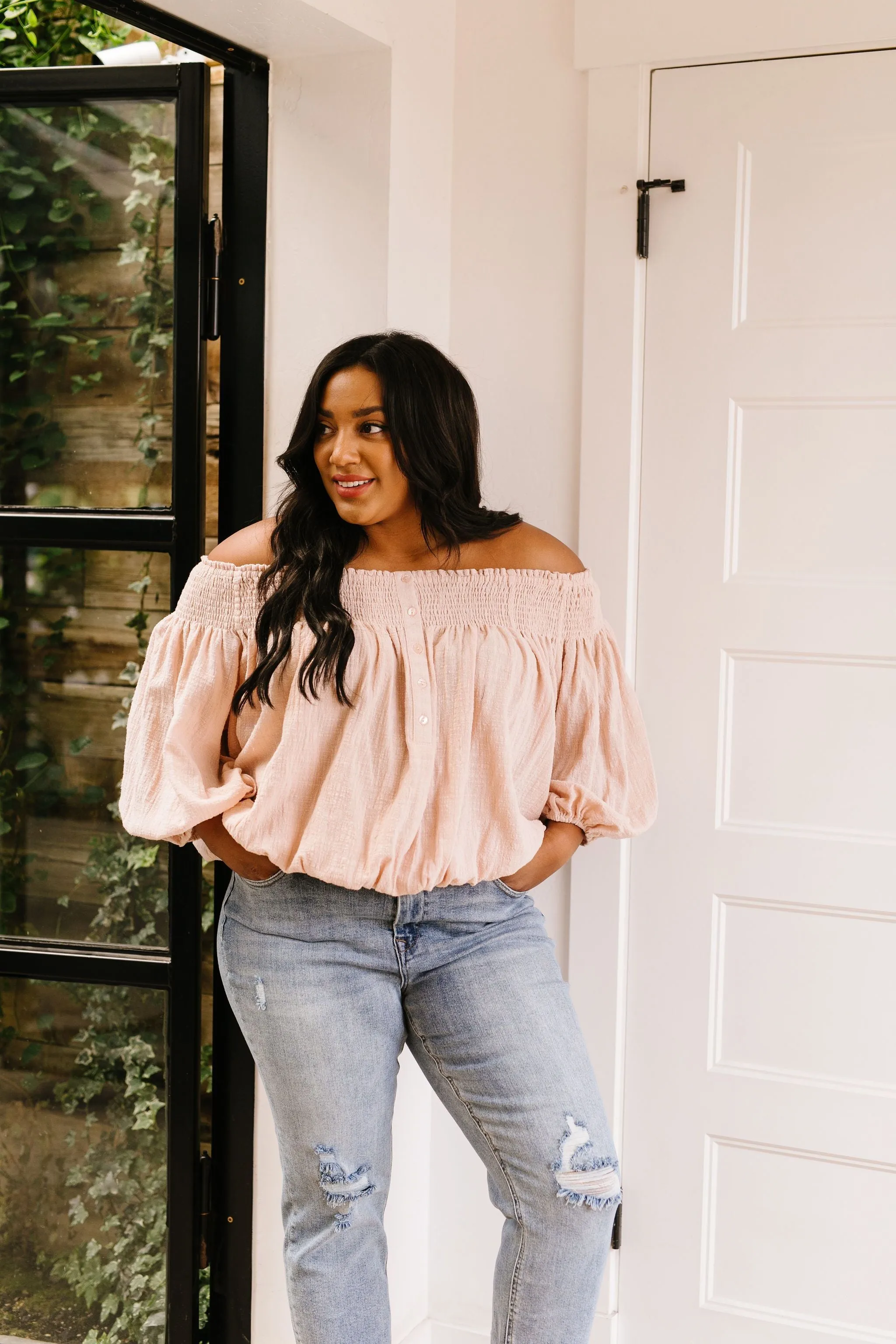 Just Add Sun Off Shoulder Top In Blush