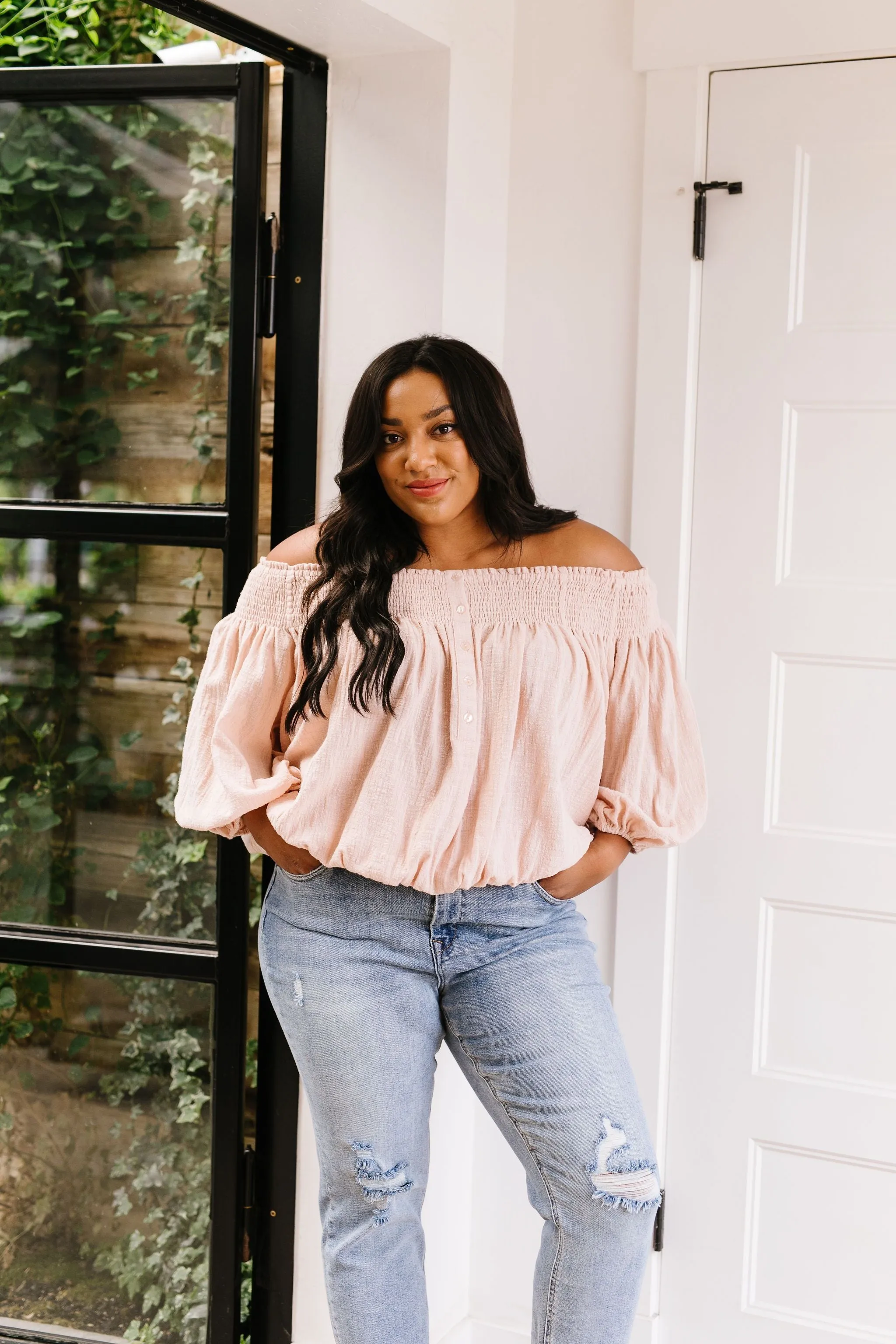 Just Add Sun Off Shoulder Top In Blush