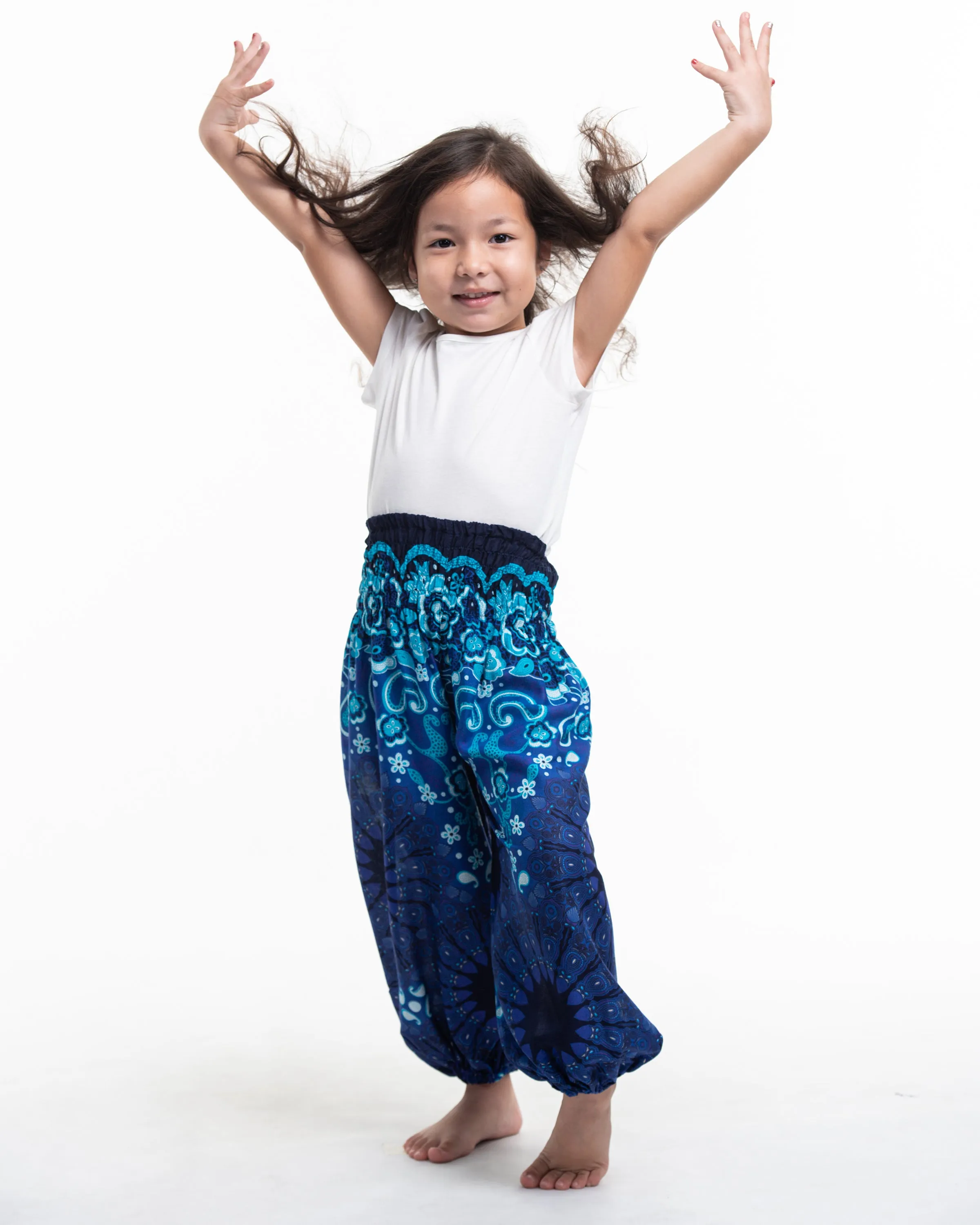 Kids Paisley Mandalas Harem Pants in Blue