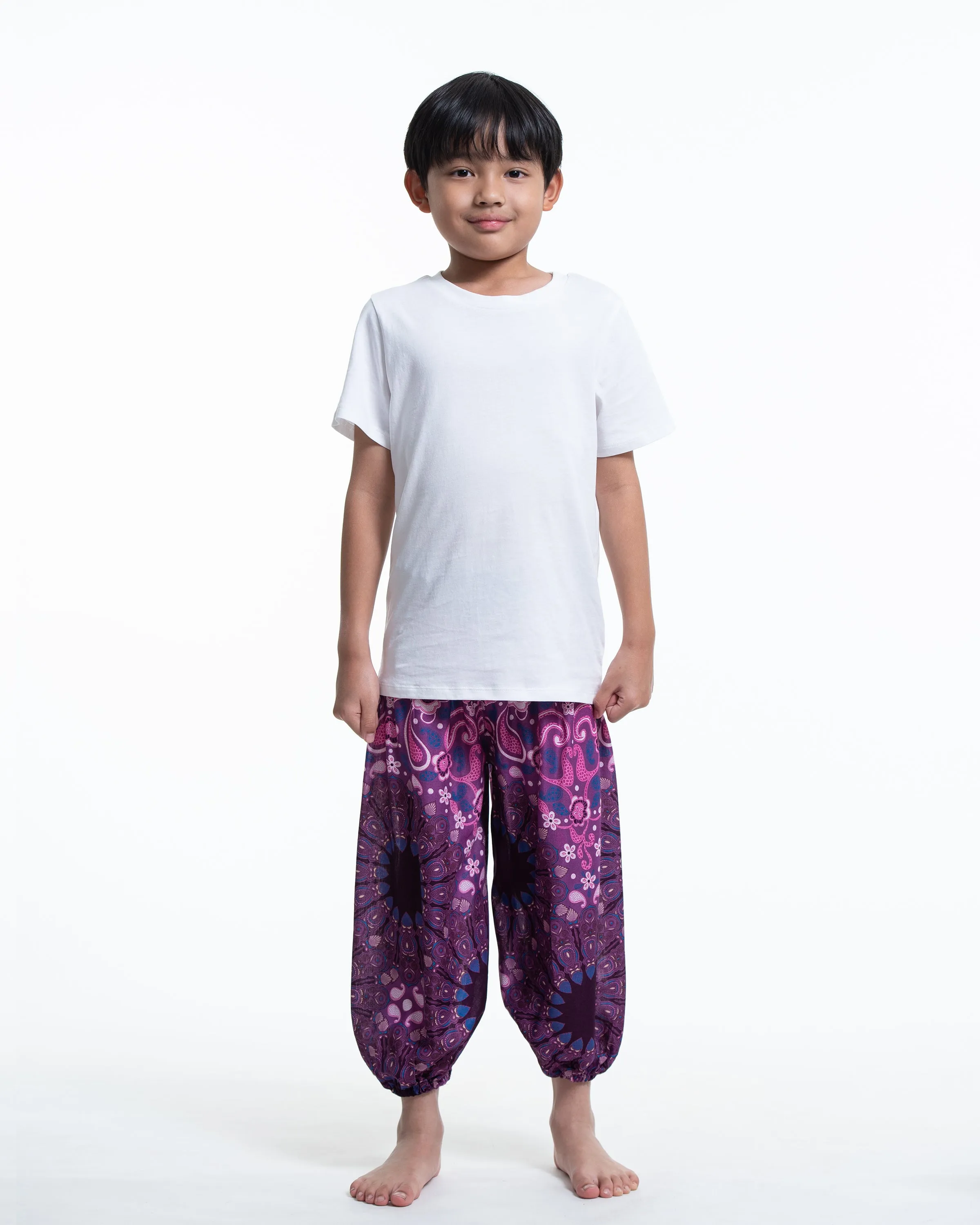 Kids Paisley Mandalas Harem Pants in Purple