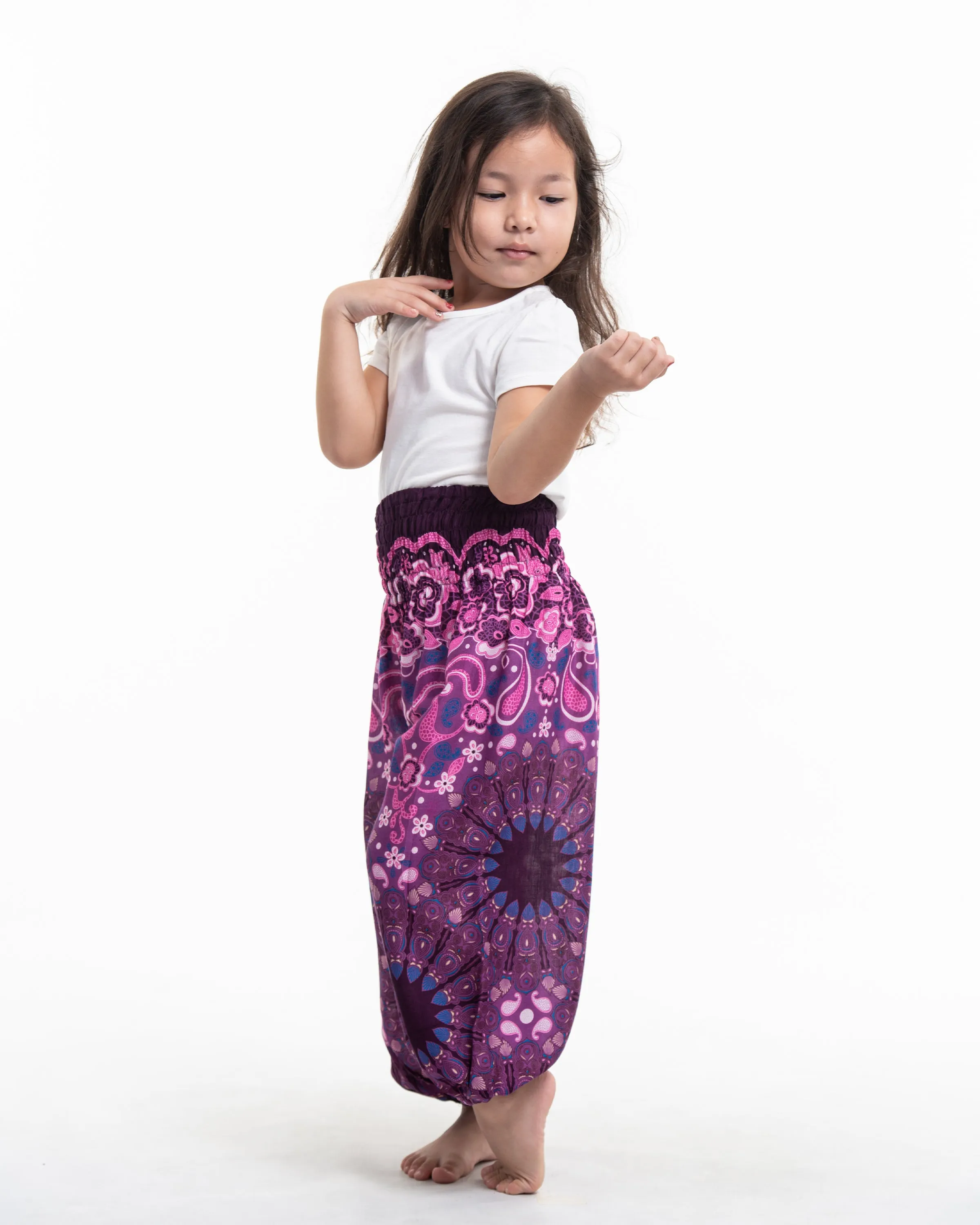 Kids Paisley Mandalas Harem Pants in Purple