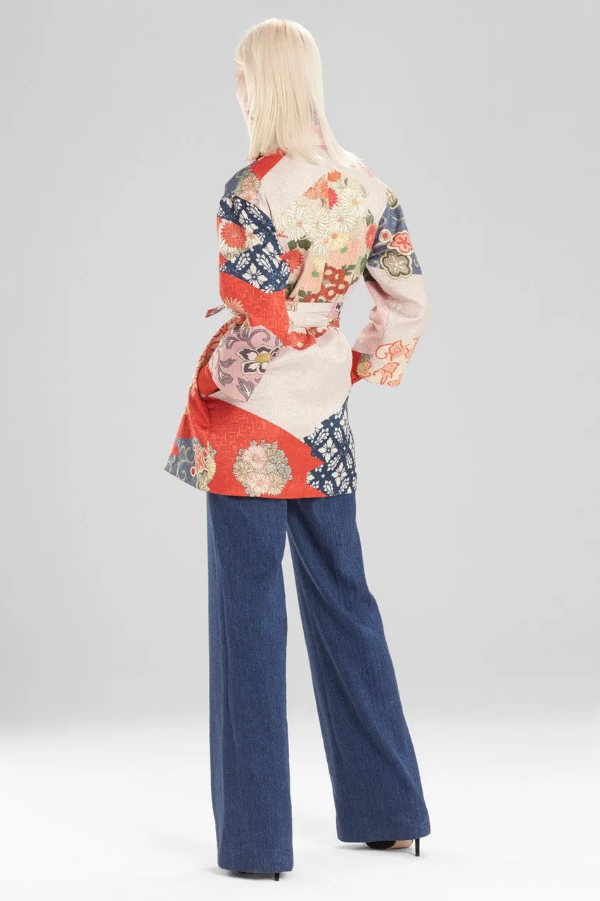 Kimono Patchwork Seamed Long Topper With Sash