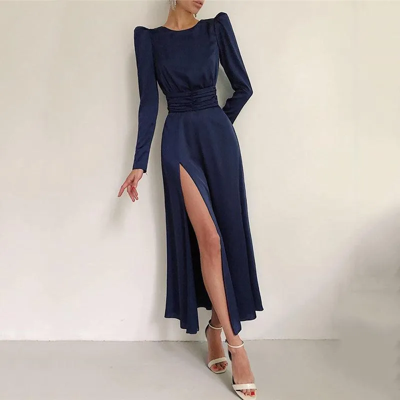 KittenAlarm - Callia Belted Thigh Slit Maxi Dress