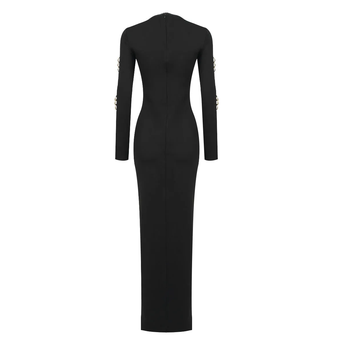 KittenAlarm - Piera V-neck Long Sleeve High Split Maxi Dress