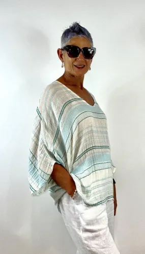 La Strada LST21-920 Stripy Kaftan Cheesecloth - Celeste